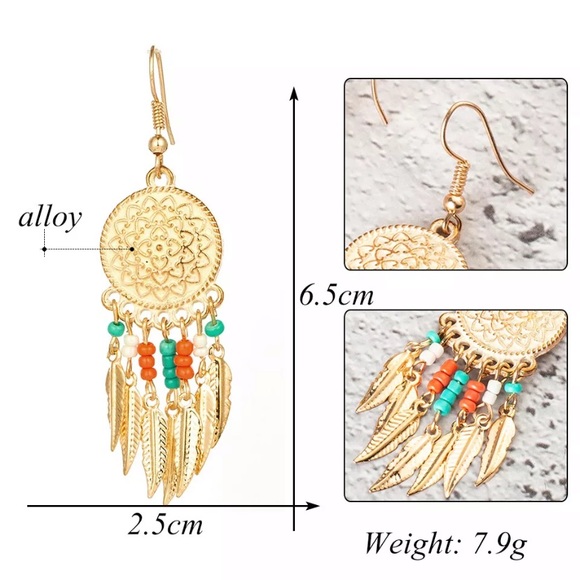 Gold Boho Western Feather Fringe Earrings - Picture 7 of 7